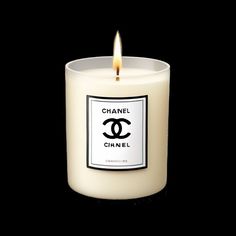 a chanel candle on a black background