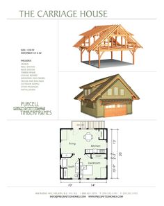 the carriage house plan is shown in three different styles and colors, including one for each room