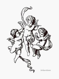 an ink drawing of cherubs and angels