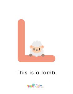 the letter l is for lamb with an animal on it's head and legs