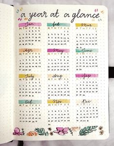 Bullet Journal Year, Journal Year, January Bullet Journal, Year At A Glance