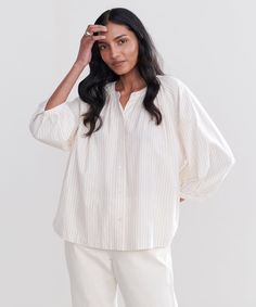 Willow Blouse Putty Stripe Equally relaxed and elegant, this essential is suited for an array of seasonal outings. Wear it tucked in for a boxy style moment or untucked for an effortlessly floaty silhouette. 88% cotton, 12% linen. Made in China. Lightweight blouse with a slightly boxy fit. | Jenni Kayne Women's Willow Blouse Size Small Classic Relaxed Fit Blouse For Day Out, Effortless Spring Daywear Shirt, Effortless Spring Shirt For Daywear, Classic Relaxed Fit Casual Blouse, Chic Shirt For Daywear With Relaxed Fit, Chic Relaxed Fit Shirt For Daywear, Relaxed Everyday Blouse, Effortless Button-up Daywear Blouse, Effortless Button-up Blouse For Daywear