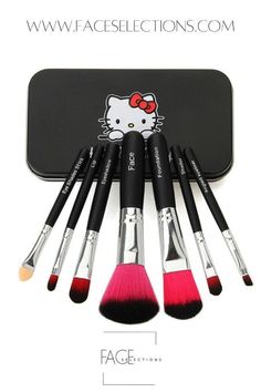 7pcs Hello Essential Brushes Kit Brush Eyeliner, Kitty Makeup, Y2k Makeup, Hello Kitty Makeup, Cosmetic Kit, Black Cosmetics, Makeup Brush Kit, Makeup Brush Set Professional, Facial Brushes