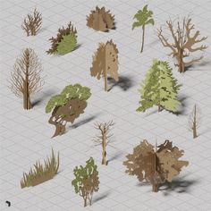 3D Model Cardboard Trees PNG - Toffu Co Trees In Architecture Model, Architecture Model Trees Diy, Architectural Model Trees, How To Make Trees For Model, Architecture Tree Model, Tree Model Architecture, Cardboard Trees, Cardboard People, Paper Tree Craft