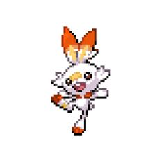 a pixel art style image of a cat with an orange bow on its head and tail