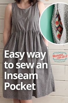 Another method to sew inseam pockets with this sewing tutorial Adding A Pocket To A Dress, Sew Pockets On Dress, Pockets In Dresses, Diy Pockets On Dress, How To Sew A Pocket On A Dress, How To Put Pockets In A Dress, Add Pockets To Jacket, Add Pockets To Dress