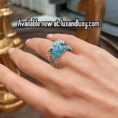 Blue Crystal Rings For Party, Blue Cubic Zirconia Open Ring Jewelry, Unique Blue Crystal Wedding Ring, Blue Diamond Rings With Sparkling Stones, Ocean-inspired Blue Jewelry For Anniversary, Blue Ocean-inspired Jewelry For Anniversary, Elegant Blue Crystal Rings, Crop Top Dress, Water Droplets