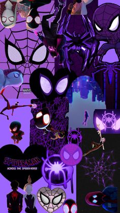 spider - man collage with purple and black background