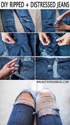 how to diy ripped jeans with tape and scissors - step by step instructions on how to do it