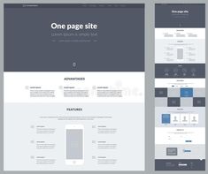 one page website design template with dark and white colors