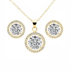 Cate & Chloe Ariel 18k Yellow Gold Plated Halo Pendant Necklace and Stud Earrings Jewelry Set for Women. Enhance your elegance with this exquisite jewelry set from Cate & Chloe. Featuring a dazzling pendant necklace and matching stud earrings, both adorned with high-quality AAA+ grade Cubic Zirconia Crystals, this set epitomizes sophistication and timeless allure. Perfect for various occasions, it effortlessly elevates your style and is ideal for both casual outings and special events. The combi Halo Jewelry, Heart Jewelry Set, Sterling Silver Heart Earrings, White Gold Pendant Necklace, Silver Heart Earrings, Bridesmaid Jewelry Sets, Halo Pendant, Sparkle Earrings, Crystal Stud Earrings