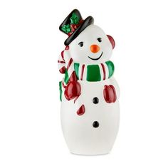 a glass snowman with a hat and scarf