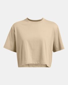 Super-soft, cotton-blend fabric provides all-day comfort|Ribbed collar|Drop hem shoulder for oversized fit & feel|Cropped body length Cropped Cotton Solid Color Tops, Solid Color Boxy Fit Crew Neck Top, Solid Boxy Fit Crew Neck Top, Solid Crew Neck Top With Boxy Fit, Beige Relaxed Fit Plain Top, Basic Solid Boxy Fit Tops, Boxy Solid Cotton Tops, Relaxed Fit Solid Color Top For Everyday, Everyday Relaxed Fit Solid Color Top