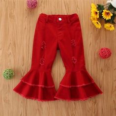 Red Denim Flared Pants Flared Ripped Jeans, Sales Girl, Wholesale Boutique Clothing, Elastic Waist Jeans, Girls Boutique Clothing, Clothing Wholesale, Girls Boutique