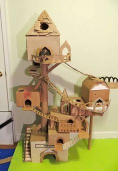 a cardboard castle made to look like it is being built