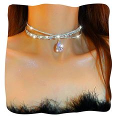 PRICES MAY VARY. Crystal choker necklace is made of high-quality alloy and rhinestones.Chic design of this rhinestone women choker necklace help you to be so eye-catching in the crowd. Rhinestone necklace doesn't have lobster clasp on the back,it is opening on the back so this sparkly crystal necklace is adjustable and suitable for most women. Water-drop pendant necklace not only have great workmanship,but also multiple usages.It can be used as choker necklace,and also as shiny headpiece to deco Necklace Silver Diamond, Coquette Jewelry, Ethereal Jewelry, Choker Necklace Silver, Women Choker Necklace, Alien Stage, Sparkly Necklace, Prom Accessories, Silver Diamond Necklace