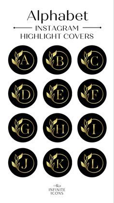 alphabet stickers with gold leaves on black background