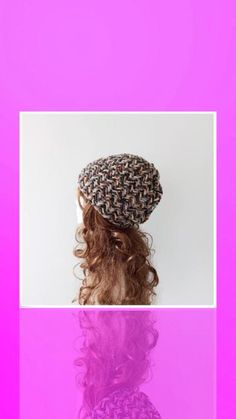 three different images of a woman's head with curly hair and a knitted hat