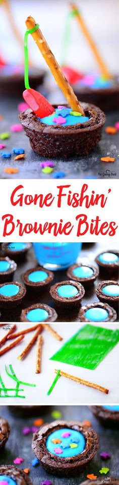 there are some brownie bites that have been made with colored paper and plastic spoons