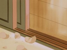 an animated image of a cat looking out the window at another cat laying on the floor