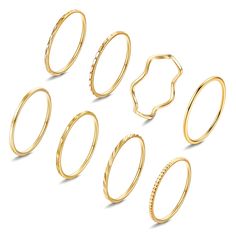 PRICES MAY VARY. 💎Stackable Thin Ring Design-- The gold rings' width is 1mm, thin and classical design, never out of style. The knuckle rings size is 6, please choose the right size carefully before purchasing. 💎High Quality Materials-- The 1mm statement rings are made of 316l stainless steel, durable and hypoallergenic, nickel free and lead free, not fade，not be tarnished and not turn your fingers green, comfortable to wear. 💎Stackable Ring For Women-- You will get 8pcs gold thin rings in di Gold Rings Black Women, Pretty Gifts, Dainty Rings, Cheap Rings, Classical Design, Zierlicher Ring, Stacking Ring Set, Wave Ring, Plain Bands