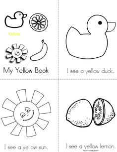 four different pictures with the words i see yellow, orange and lemon in each one