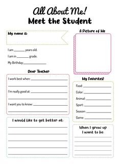 an all about me worksheet for students