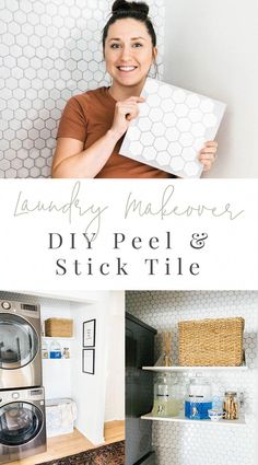 laundry makeover diy peel and stick tile