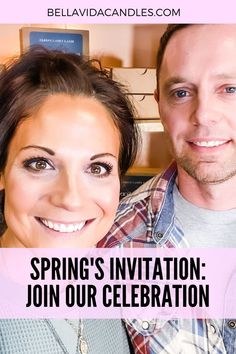 a man and woman standing next to each other with the words spring's invitation join our celebration