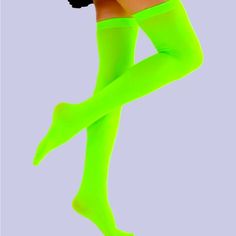 Neon Clothing Aesthetic, Lime Green Accessories, Green Stretch Thigh High Stockings, Neon Green Clothes, Superstitious Party, Neon Socks, Neon Green Outfits, Neon Green Fashion, Neon Clothes