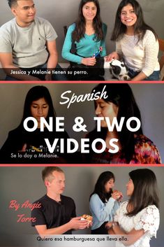 spanish one and two videos are shown in three different frames with the same caption