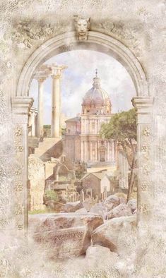 an artistic painting of a roman city