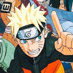 an animated image of naruto giving the thumbs up sign with other characters in the background