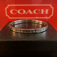 Brand New With Tags! This Coach Signature Bangle Is Crafted In Silver Metal With Rhinestones. It Is Thick And Durable With A Hinged Closure. Coach Dustbag Included! Signature Bracelet, Y2k Jewelry, Coach Jewelry, Brass Bangle, Enamel Bangle, Handbag Charms, Rose Gold Bracelet, Silver Bangle, Bangle Set