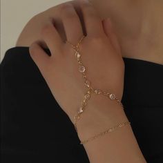 Layered Beaded Gold Plated Bracelet & Ring Chain Chain Has A Lobster Claw Hook Clasp Closure Brand New In Original Package! Hand Chain Jewelry, Finger Bracelets, Ring Bracelet Chain, Trendy Fashion Jewelry, Hand Bracelet, Hand Chain, Fancy Jewelry, Hand Jewelry, Fantasy Jewelry