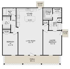 the floor plan for a two bedroom house