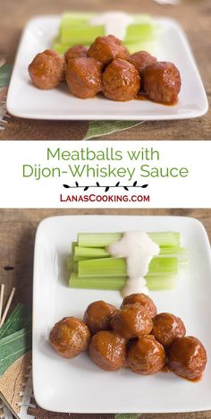 meatballs with dijon - whisky sauce are served on a white plate