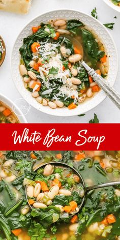 white bean soup with spinach, carrots and parmesan cheese