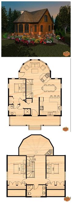 the floor plan for a small cabin with lofts and living quarters, is shown