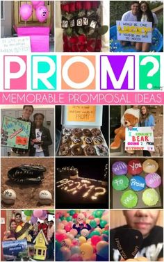 collage of photos with the words prom, and images of people holding up signs