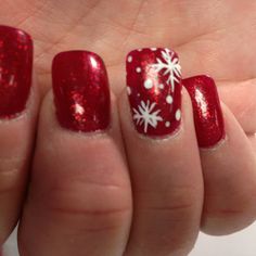 Snow flakes on ruby Rex slippers Red Chrome Nails With Snowflake, Red With Snowflake Nails, Winter Nails Red Snowflake, Snow Nails Winter Red, Sparkly Red Nails With Snowflake, Fingernail Designs, Stylish Nails, Pretty Nails, Nail Designs