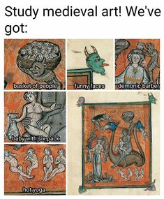 four different pictures with words on them that say, study medieval art we've got