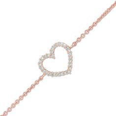 Diamond Accent Heart Bracelet in 10K Rose Gold | View All Bracelets | Bracelets | Zales Elegant Rose Gold Heart Cut Bracelet, Rose Gold Heart-shaped Diamond Bracelet, Rose Gold Diamond Heart Bracelet Fine Jewelry, Fine Jewelry Rose Gold Heart Diamond Bracelet, Rose Gold Diamond Heart Bracelet In Fine Jewelry Style, Rose Gold Diamond Heart Bracelet For Valentine's Day, Valentine's Day Rose Gold Diamond Bracelet, Rose Gold Heart-shaped Diamond Bracelet For Anniversary, Heart-shaped Rose Gold Diamond Bracelet For Anniversary