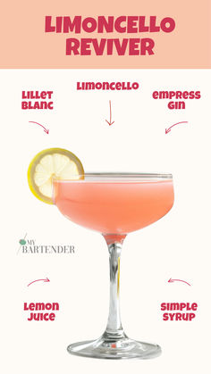 Limoncello Reviver Lillet Cocktail Drinks, Lillet Blanc Cocktails, Chambord Cocktails, Milk Punch, Limoncello Cocktails, Simple Syrup Cocktails, Easy Summer Cocktails, Gin Recipes