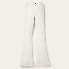 Trendy White Spring Flares, Chic Cotton Flares For Fall, Chic Fall Cotton Flares, Chic Beige High-waist Flare Jeans, Casual White Stretch Flare Jeans, Chic High Waist Beige Flare Jeans, Casual Cream Flare Jeans For Spring, White Stretch Casual Flare Jeans, White Stretch Flare Jeans Casual Style