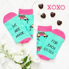 Buy On Amazon These colorful teal and pink socks are otterly adorable! The design features cute otters floating along a river, while the bottom of the socks reveal a sweet message that will make anyone smile: ‘We Are Made For Each Otter.’ If you’re looking for a gift idea to impress a special lady in your life, then you otter get her a pair of these unforgettable socks! They are perfect for celebrating anniversaries, birthdays, Mother’s Day, Valentine’s Day, Christmas, engagements or just becaus Funny Blue Socks For Gift, Fun Cotton Socks For Gifts, Playful Pink Socks For Gift, Playful Pink Socks For Gifts, Cute Green Socks For Gifts, Pink Novelty Socks For Gift, Otters Floating, Mothers Day Gifts Amazon, Cute Otters