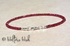 "Natural Ruby Bracelet, July Birthstone Bracelet, Beaded Gemstone Jewelry, Dainty Stacking Bracelet, Wife, Friend, Mothers Day Gift for Her -Please Note: My pictures are magnified to show detail. -Ruby is the birthstone for July. -The Ruby beads are approximately 3-3.5mm. -The clasp and findings are sterling silver, gold-filled, or rose gold filled. -Your purchase will be sent in a gift box. -A portion of this purchase will be donated to a Pug rescue or a Pug in need. -How to determine your brac Ruby Beaded Bracelets With Gemstone Beads As Gift, Gift Ruby Gemstone Beaded Bracelets, Ruby Beaded Bracelets With Round Beads For Gift, Ruby Beaded Bracelets With Round Beads As Gift, Ruby Beaded Bracelets As A Gift, Handmade Ruby Bracelets As Gifts, Handmade Adjustable Ruby Bracelet, Handmade Adjustable Ruby Bracelets, Bead Sizes