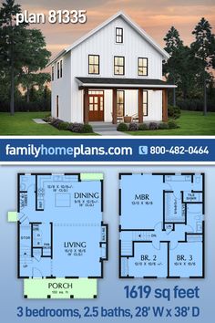 two story house plan with 3 bedroom and 2 bath