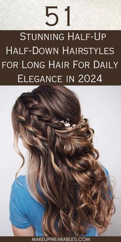 Half-Up Half-Down Hairstyles For Long Hair Half Up Half Down Formal Hairstyles, Formal Long Hairstyles, Long Hair Ideas, Down Hairstyles For Long Hair, Formal Hair, Trendy Hair, Formal Hairstyles