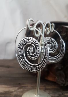 Spiral hoops earrings silver boho earrings bohemian | Etsy Mother Gift Ideas, Large Drop Earrings, Beach Jewelry Boho, Engraved Earrings, African Earrings, Hammered Earrings, Jewelry Dainty, Spiral Earrings, Hoops Earrings